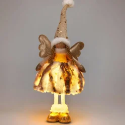 KOOPMAN Ange de Noël lumineux à piles (H50 cm) Gladys fourrure Dé Or Clearance