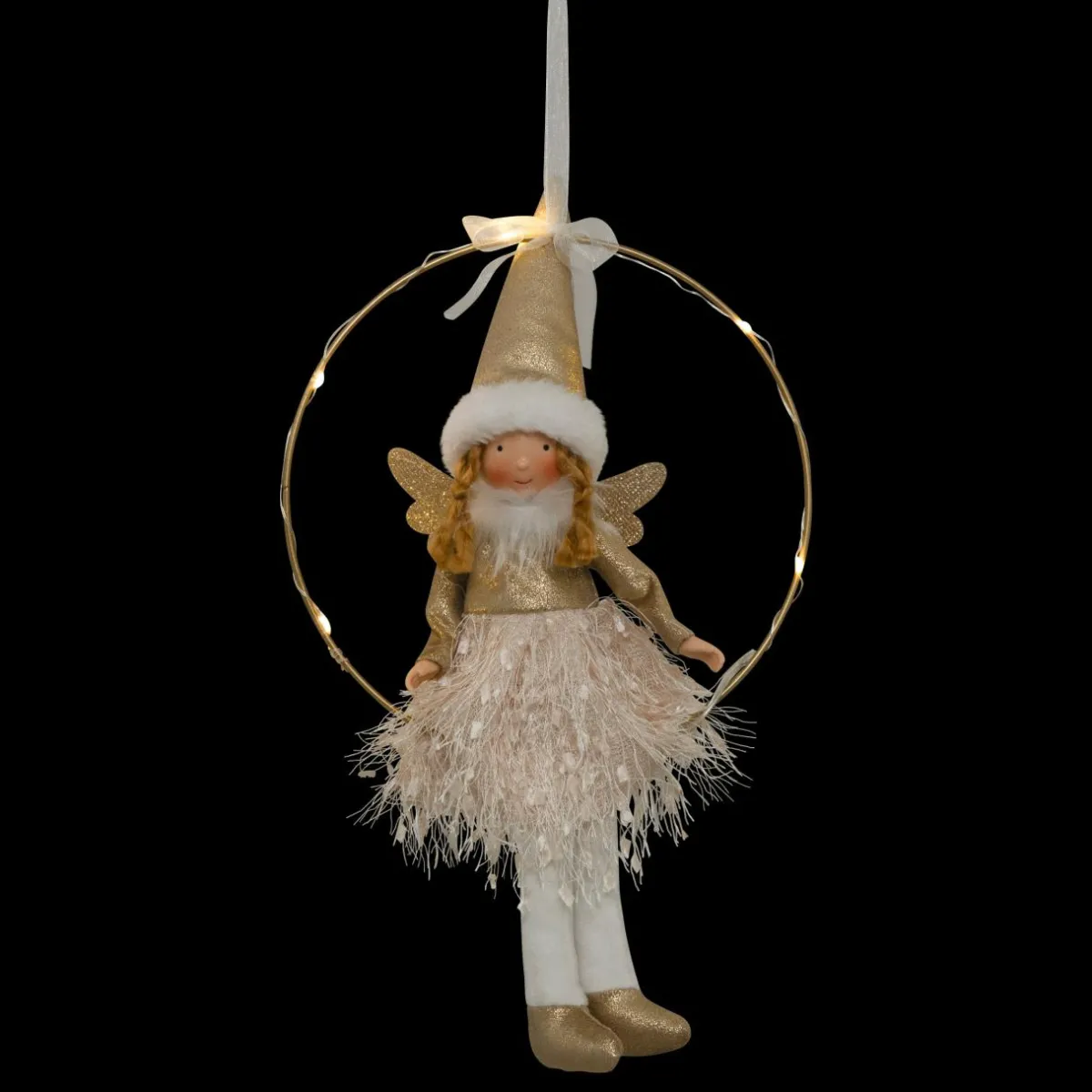 JJA Ange de Noël lumineux à piles (H32 cm) Fée clair de lune dée Or