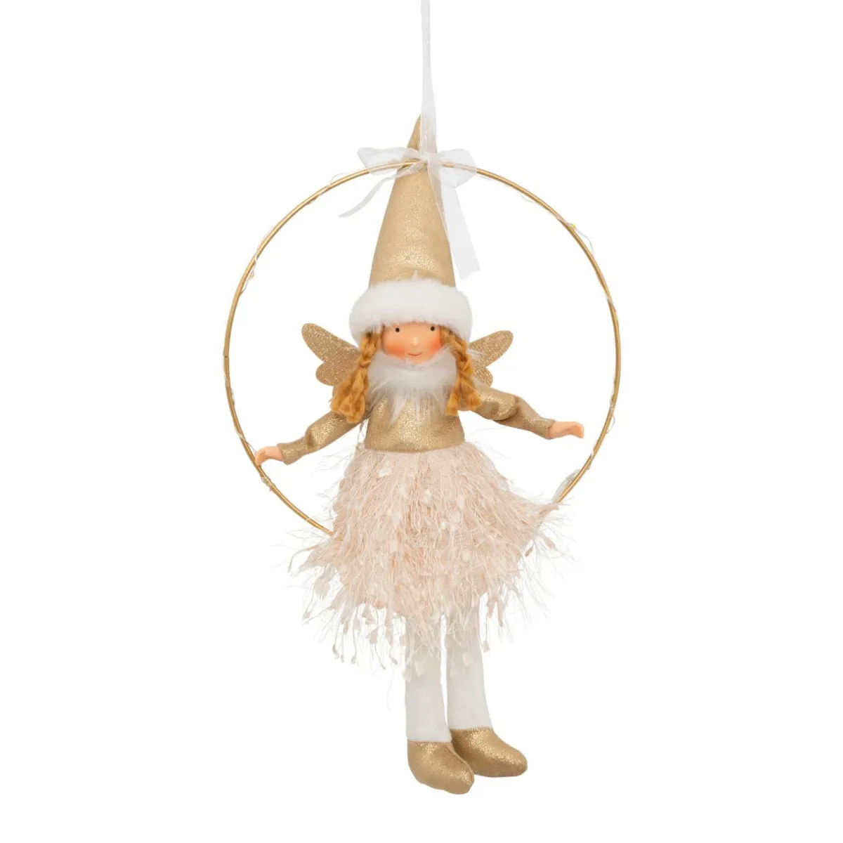 JJA Ange de Noël lumineux à piles (H32 cm) Fée clair de lune dée Or