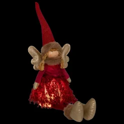 JJA Ange de Noël lumineux à piles (H55 cm) Fée clair de lune assise Rouge Online