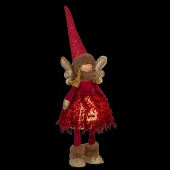 JJA Ange de Noël lumineux à piles (H48 cm) Fée clair de lune Rouge Hot
