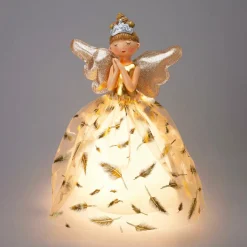KOOPMAN Ange de Noël lumineux à piles (H36 cm) Mendhy plumage Blanc Clearance