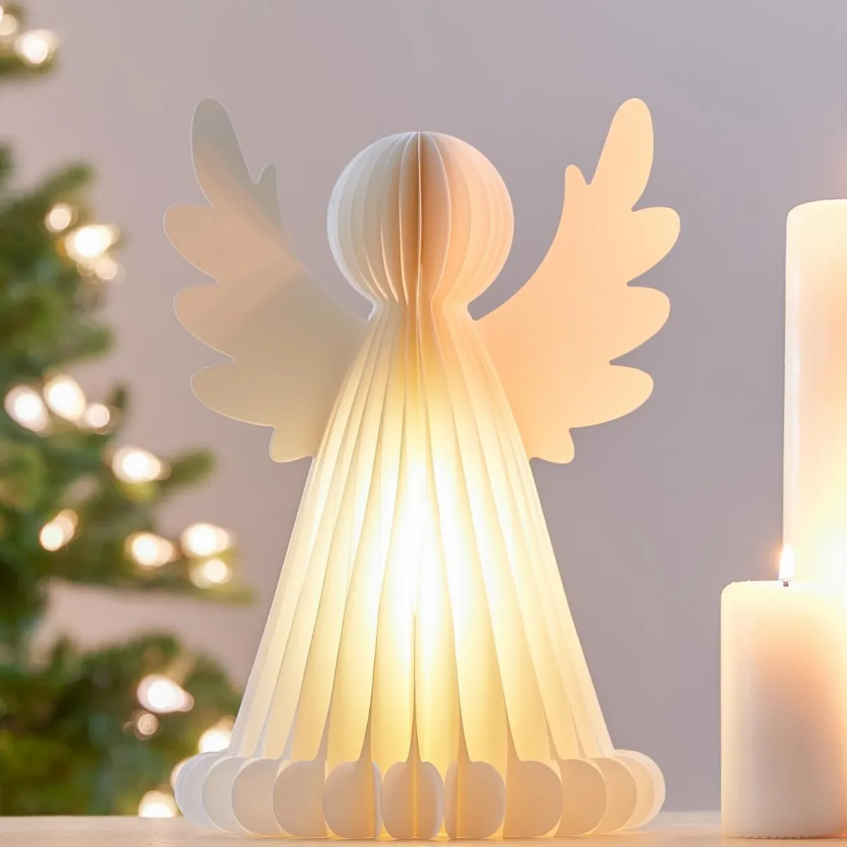 KOOPMAN Ange lumineux à piles 6 LED (H28 cm) Papier fermeture magnétique Blanc Sale