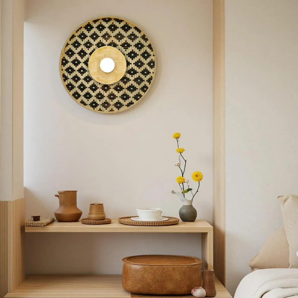 EMINZA Applique murale ronde en bambou (D50 cm) Marioka et naturel Noir Sale