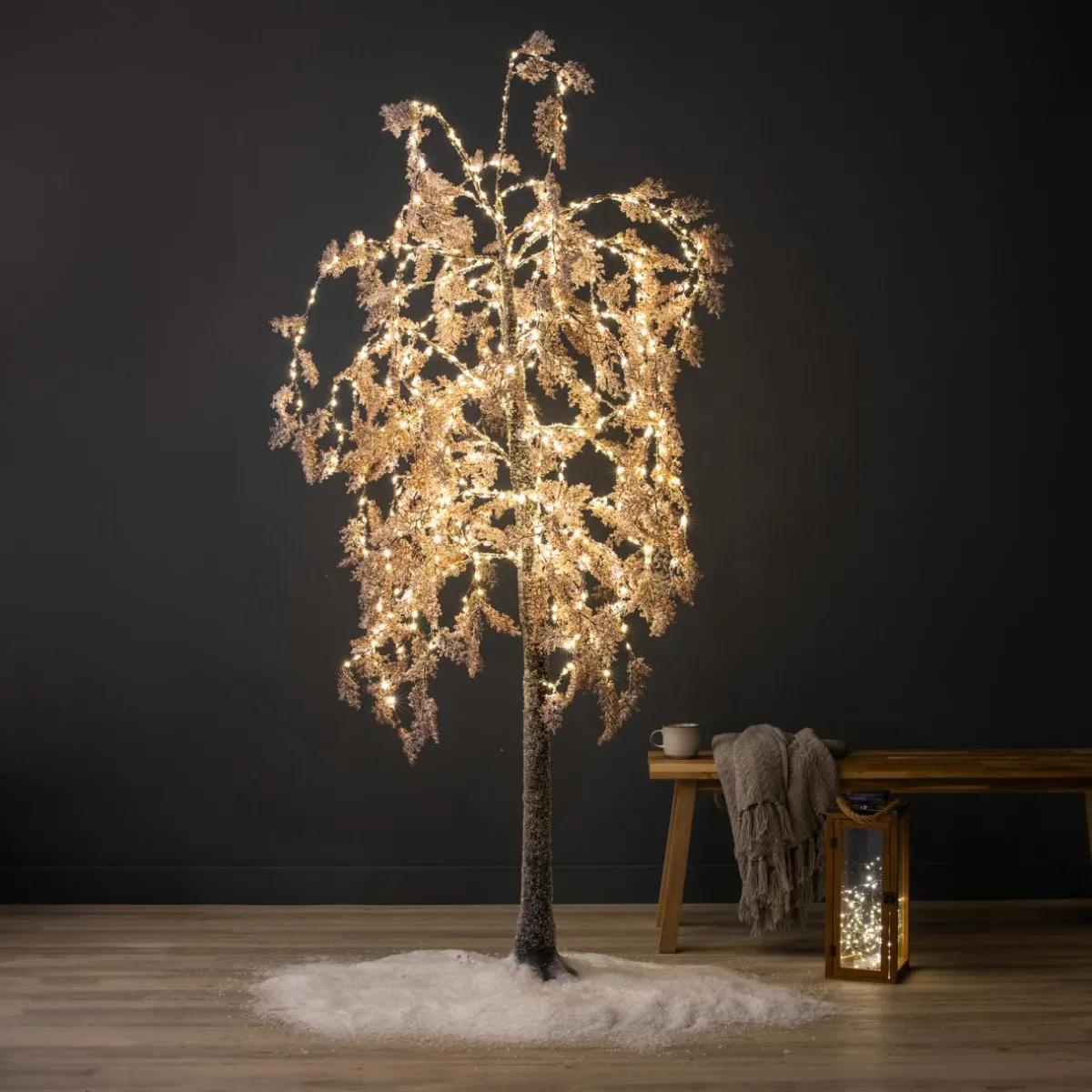 EMINZA Arbre lumineux 600 LED (H200 cm) Saule pleureur Fleur Blanc Blanc chaud Outlet