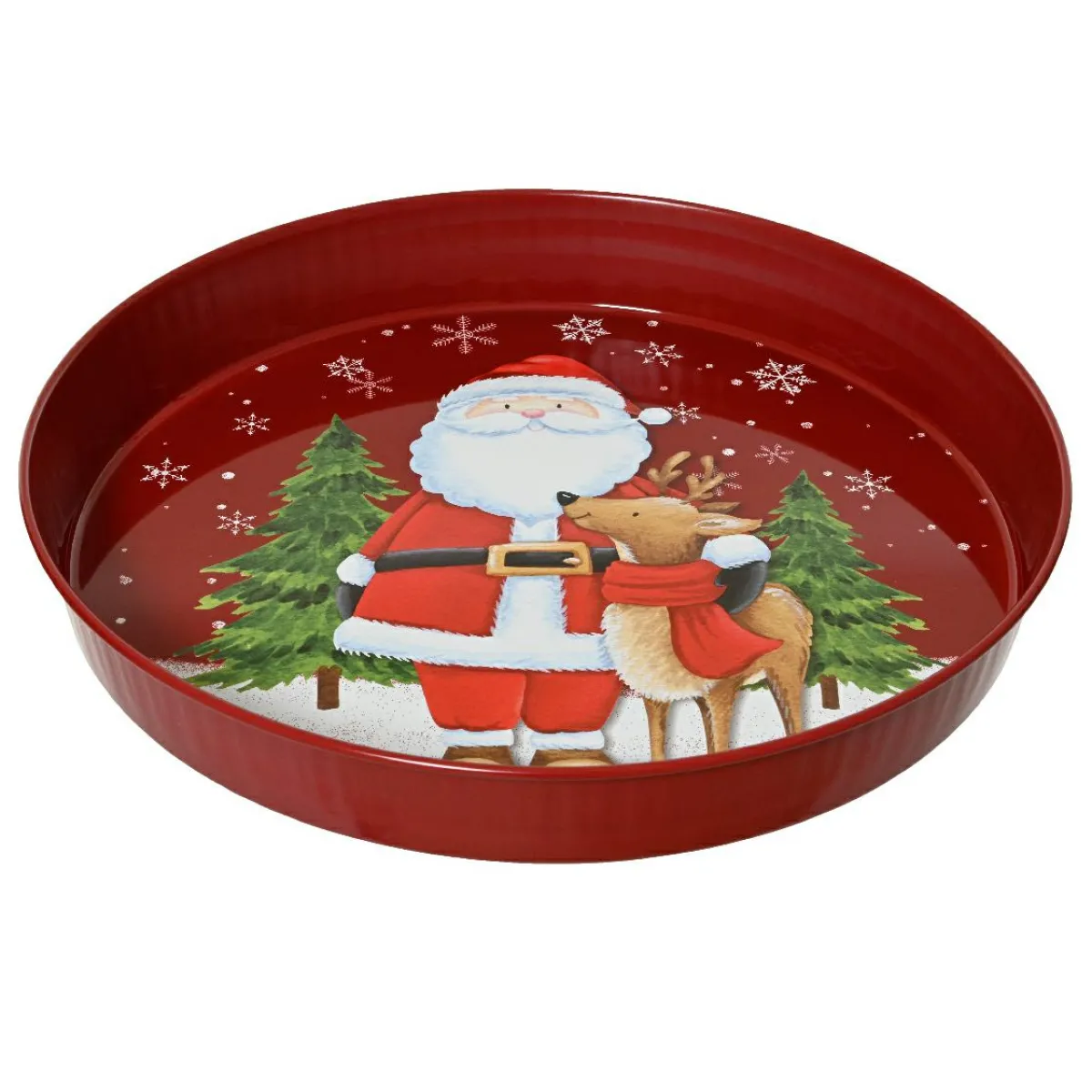 KAEMINGK Assiette décorative ronde (D25 cm) Père Noël et son renne et blanc Rouge Clearance