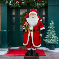 KOOPMAN Automate Géant musical et lumineux (H200 cm) Papa Noël et ourson Rouge New