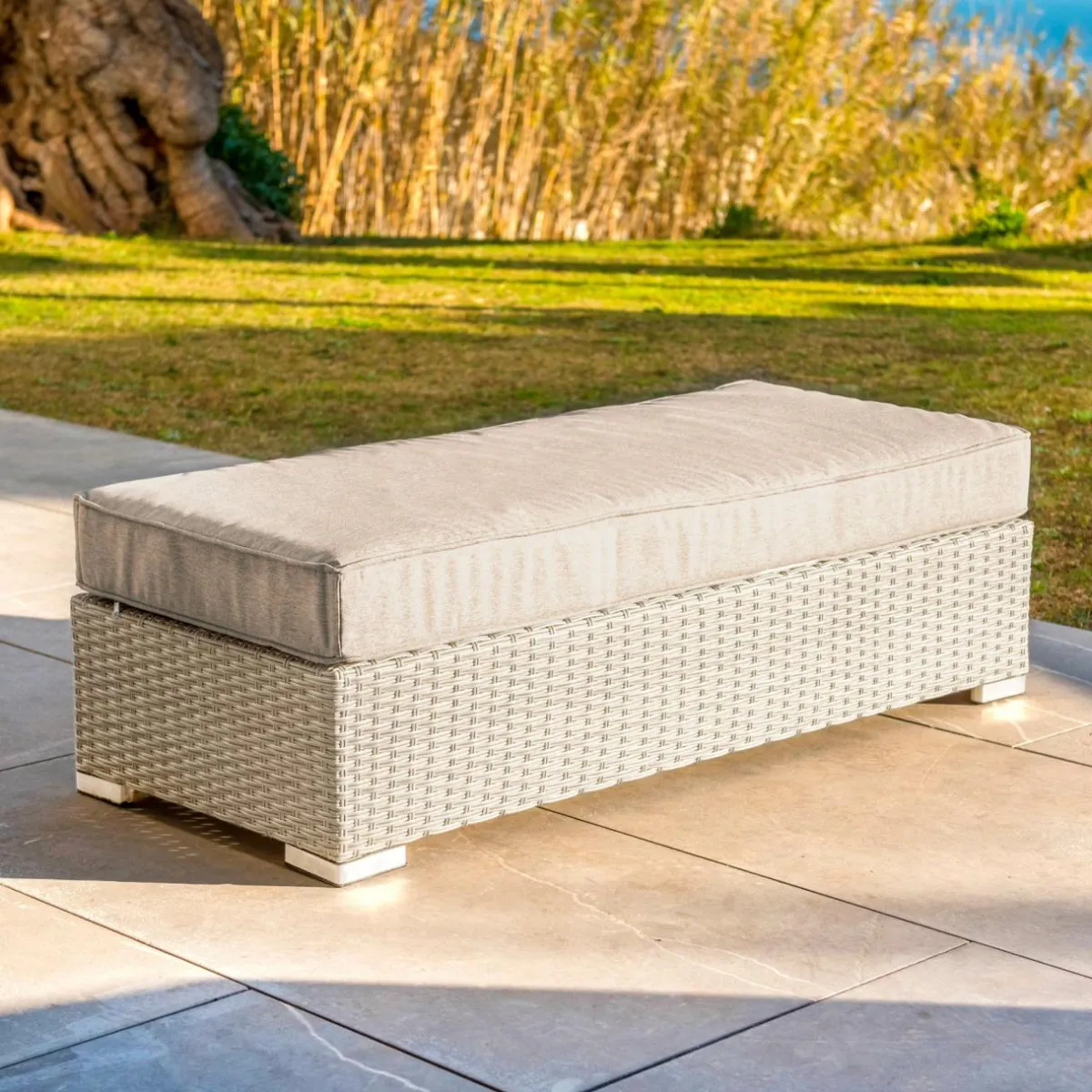 MOBELLIA Banquette en résine tressée 2 places Palma Gris et taupe Tressé Gris - Taupe Outlet