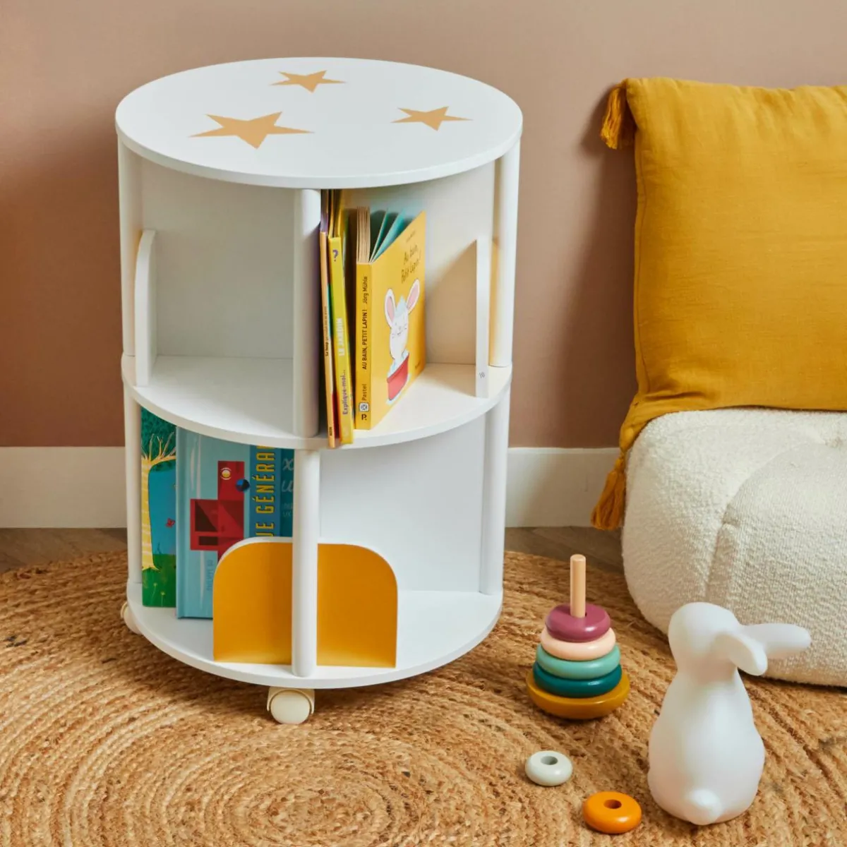 EMINZA Bibliothèque à roulettes enfant bois (H59 cm) Stars he Blanc Discount