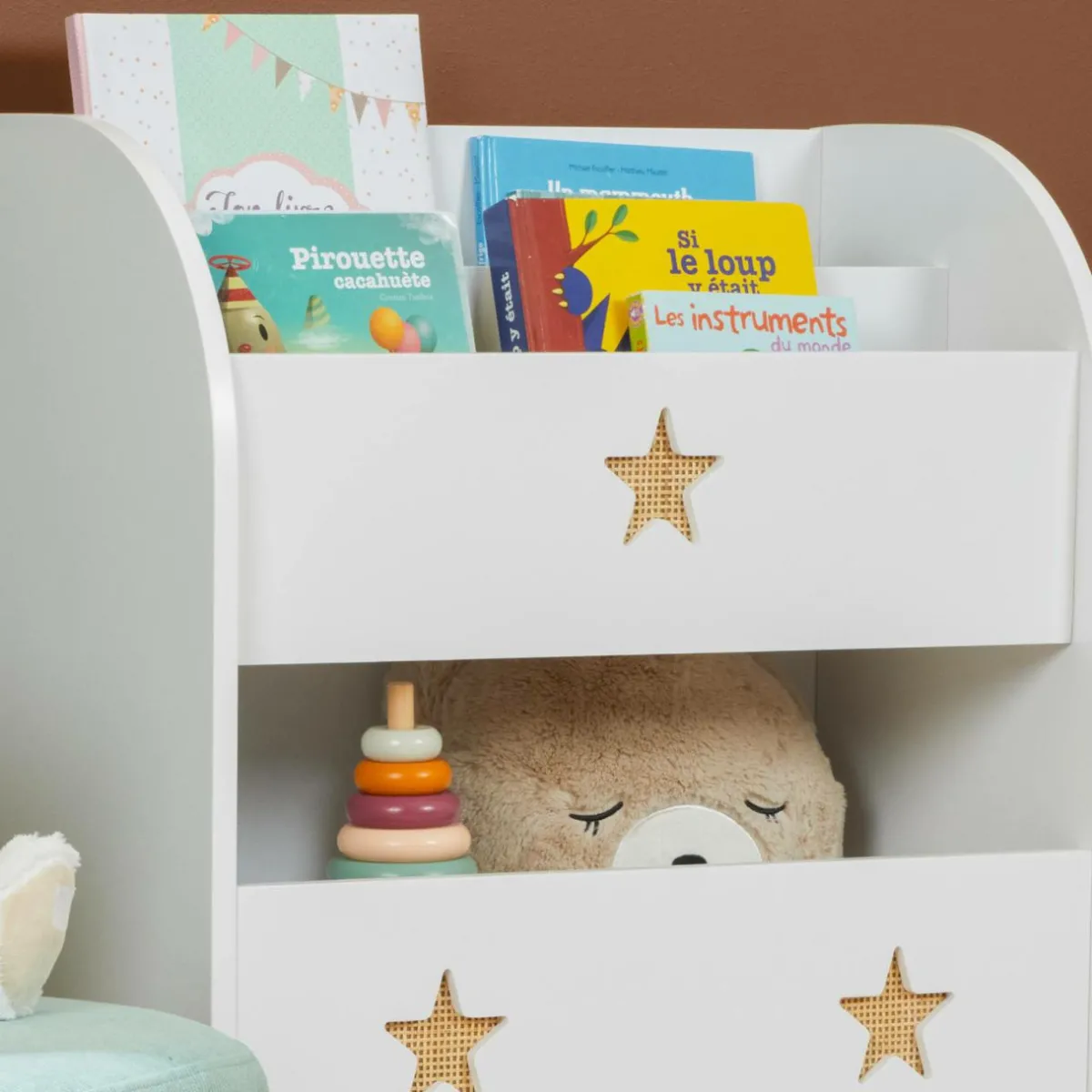 EMINZA Bibliothèque enfant bois (H72 cm) Stars he Blanc Online