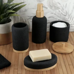 TENDANCE Boite à coton avec couvercle (D10 cm) effet Maille Noir Hot
