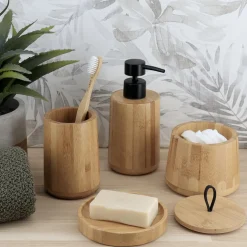 TENDANCE Boite à coton ronde en bambou (D11 cm) Hawaï Naturel New