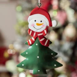 KAEMINGK Bonhomme de neige à suspendre en métal (H12 cm) Sapin et pois Vert Discount