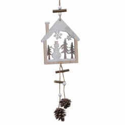 KAEMINGK Bonhomme de neige à suspendre (H30 cm) Maison et pommes de pin Naturel Hot