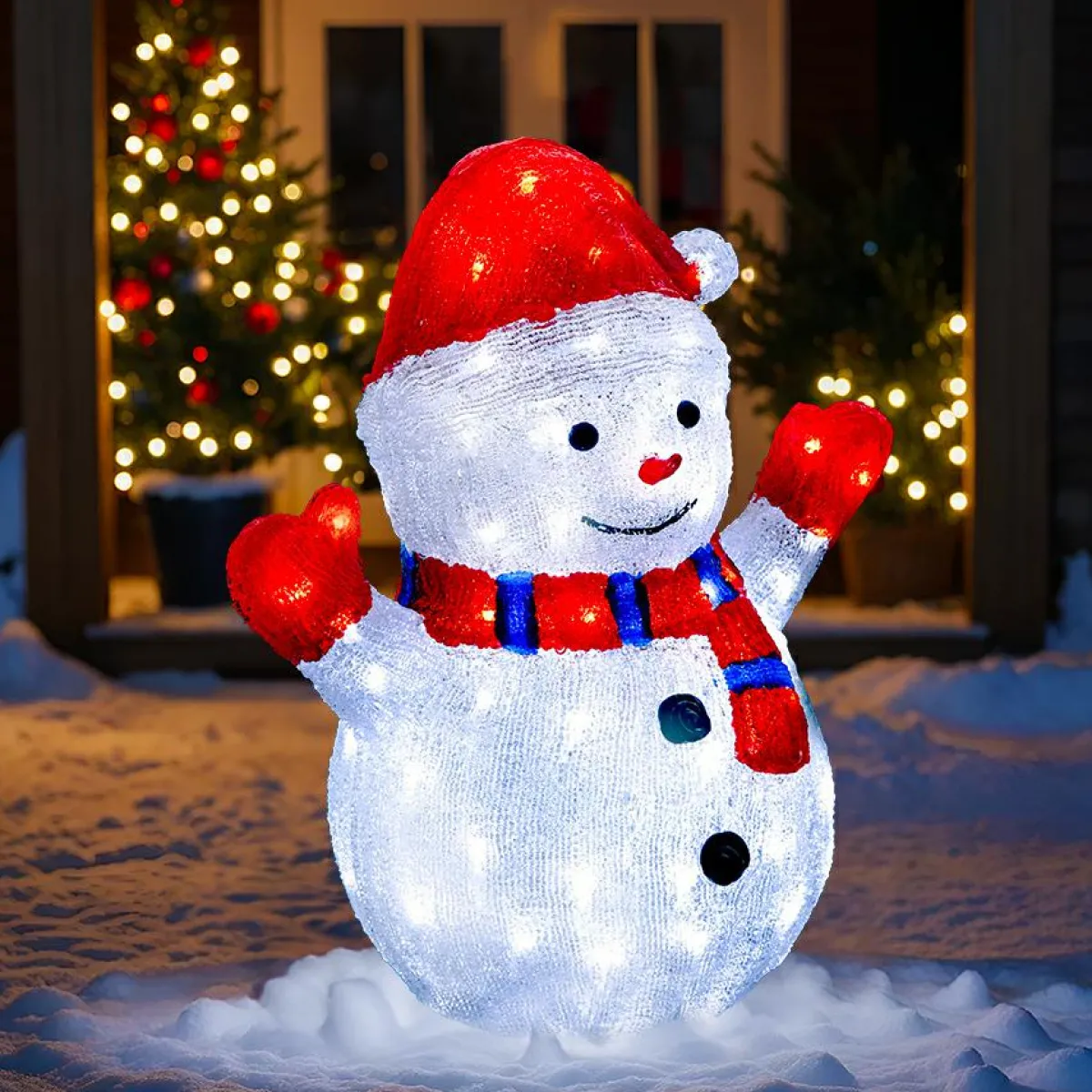 Feeric Lights & Christmas Bonhomme de neige solaire 90 LED (H48 cm) Frosty Blanc chaud New