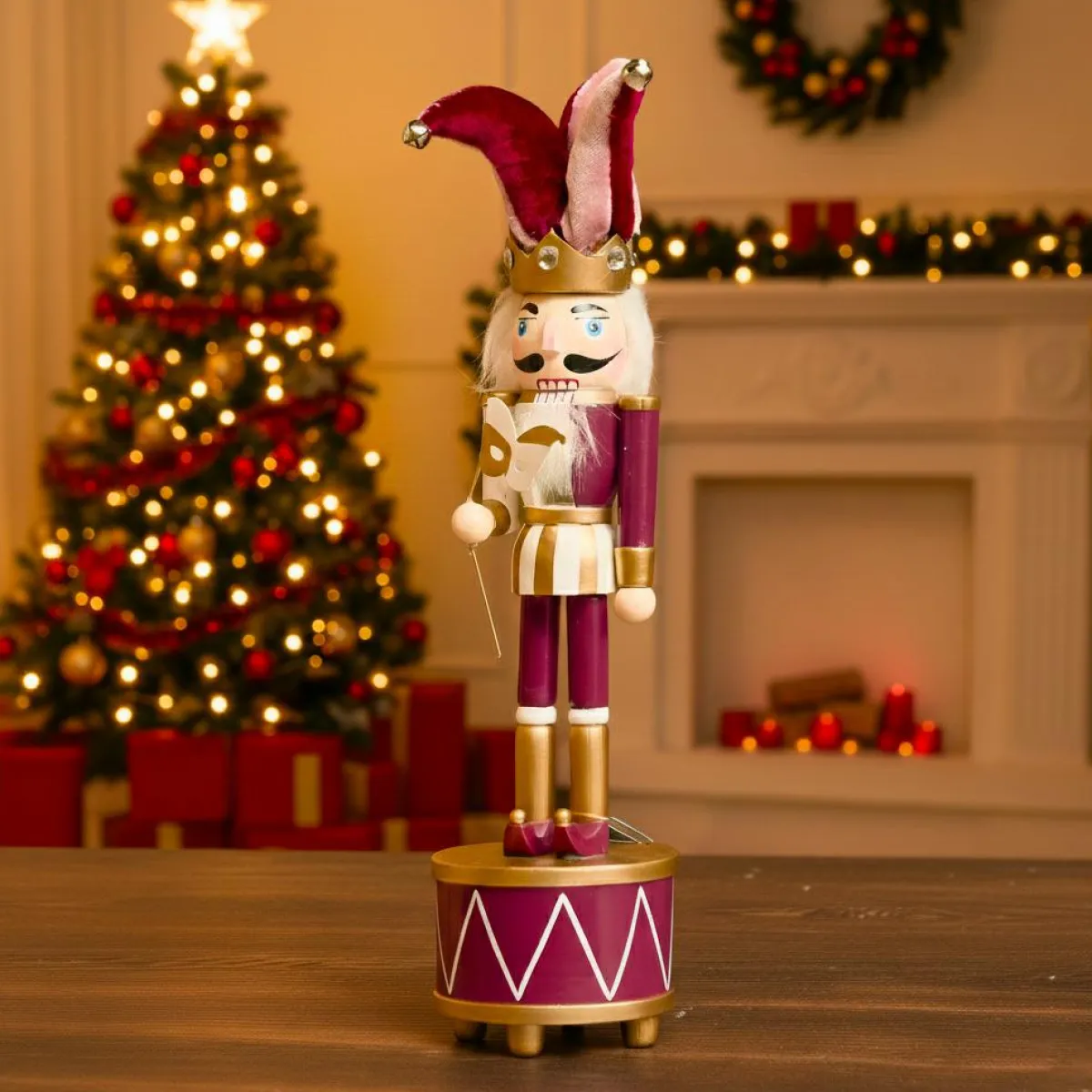 KAEMINGK Boîte à musique (H30 cm) Casse-noisette Arlequin Lie de vin Bordeaux
