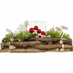 Feeric Lights & Christmas Bougeoir photophore (D20 cm) Etoile bois et forêt Vert Online