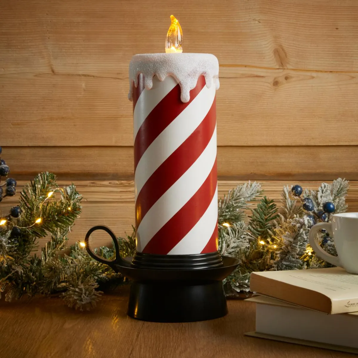 KOOPMAN Bougie lumineuse déco LED (H30 cm) Candy Candle et blanc Rouge