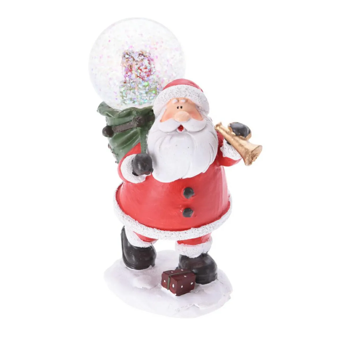 KOOPMAN Boule à neige (D13 cm) Petit Papa Noël et trompette Rouge Sale