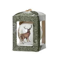 KAEMINGK Boule de Noël (D100 mm) Cerf sauvage et noeud Naturel Blanc Best