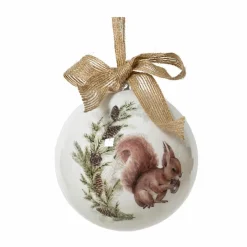 KAEMINGK Boule de Noël (D100 mm) Écureuil sauvage et noeud Naturel Blanc Clearance