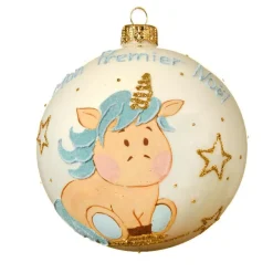 KAEMINGK Boule de Noël (D100 mm) Mon premier Noël en verre Jolly Bleu Outlet