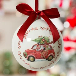 KAEMINGK Boule de Noël (D100 mm) Noeud rouge Voiture du Père Noël Blanc Online