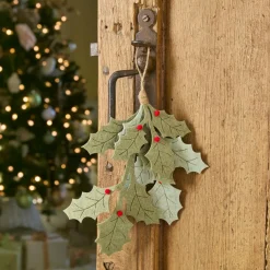 KAEMINGK Branche à suspendre en feutrine (H28 cm) Houx de Noël et baies Rouge Vert Discount