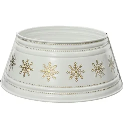 KAEMINGK Cache pied de sapin en métal (D57 cm) et Flocons dorés Blanc New