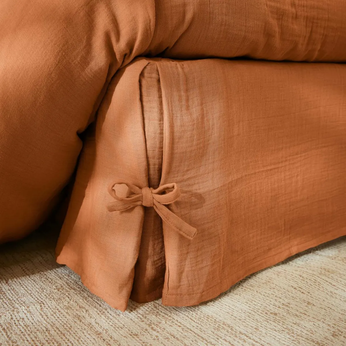 EMINZA Cache-sommier Gaze de coton (140 x 190 cm) Gaïa Abricot Discount