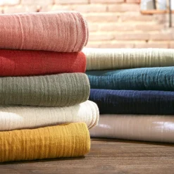 EMINZA Cache-sommier Gaze de coton (140 x 190 cm) Gaïa Vert Eucalyptus Outlet