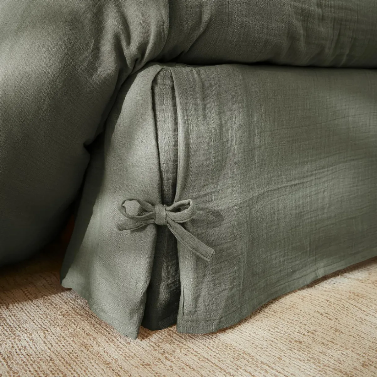 EMINZA Cache-sommier Gaze de coton (90 x 190 cm) Gaïa Vert romarin Discount