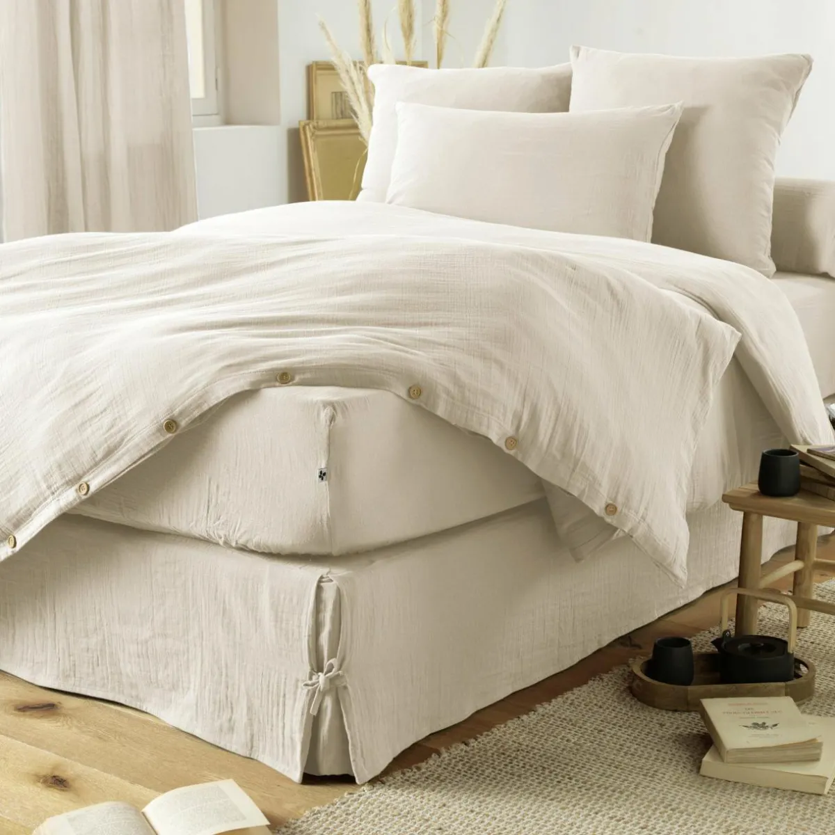 EMINZA Cache-sommier Gaze de coton (90 x 190 cm) Gaïa pampa Beige Discount