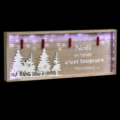 Feeric Lights & Christmas Cadre lumineux en bois à piles (H32 cm) Noel en famille Blanc froid New