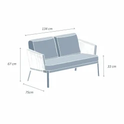 MOBELLIA Canapé de jardin en aluminium 2 places Amalfi Blanc et taupe Blanc - Taupe New