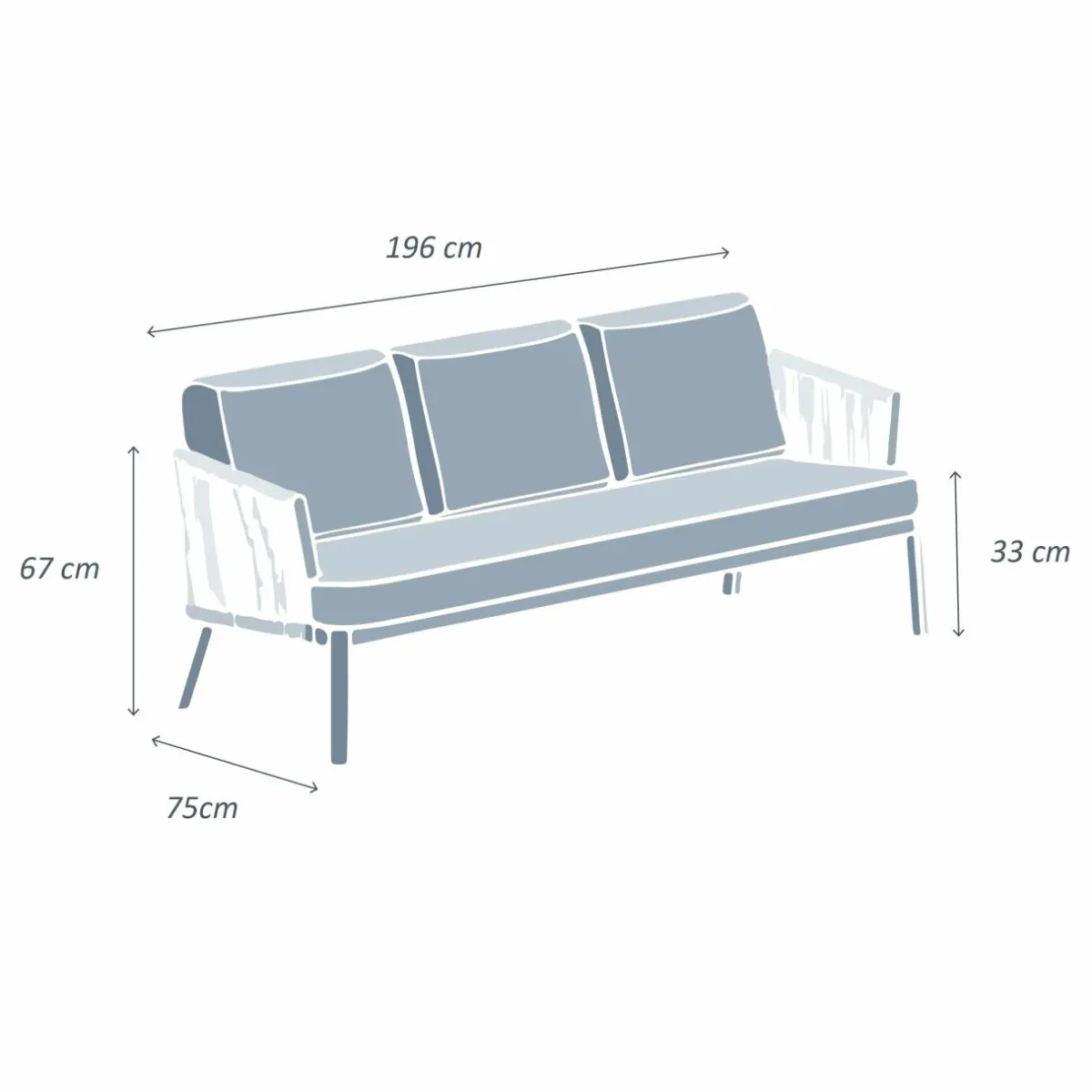 MOBELLIA Canapé de jardin en aluminium 3 places Amalfi Gris Anthracite