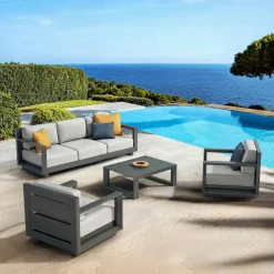 MOBELLIA Canapé de jardin en aluminium 3 places Elba Gris anthracite et gris clair Anthracite - Gris Clair Discount