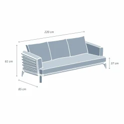 MOBELLIA Canapé de jardin en aluminium 3 places Monte Carlo Blanc et beige Blanc - Beige Online