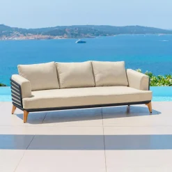 MOBELLIA Canapé de jardin en aluminium 3 places Monte Carlo Gris anthracite et beige Anthracite - Beige Outlet