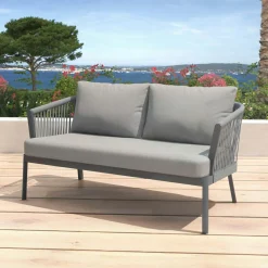 MOBELLIA Canapé de jardin en aluminium 2 places Amalfi Gris Anthracite Outlet