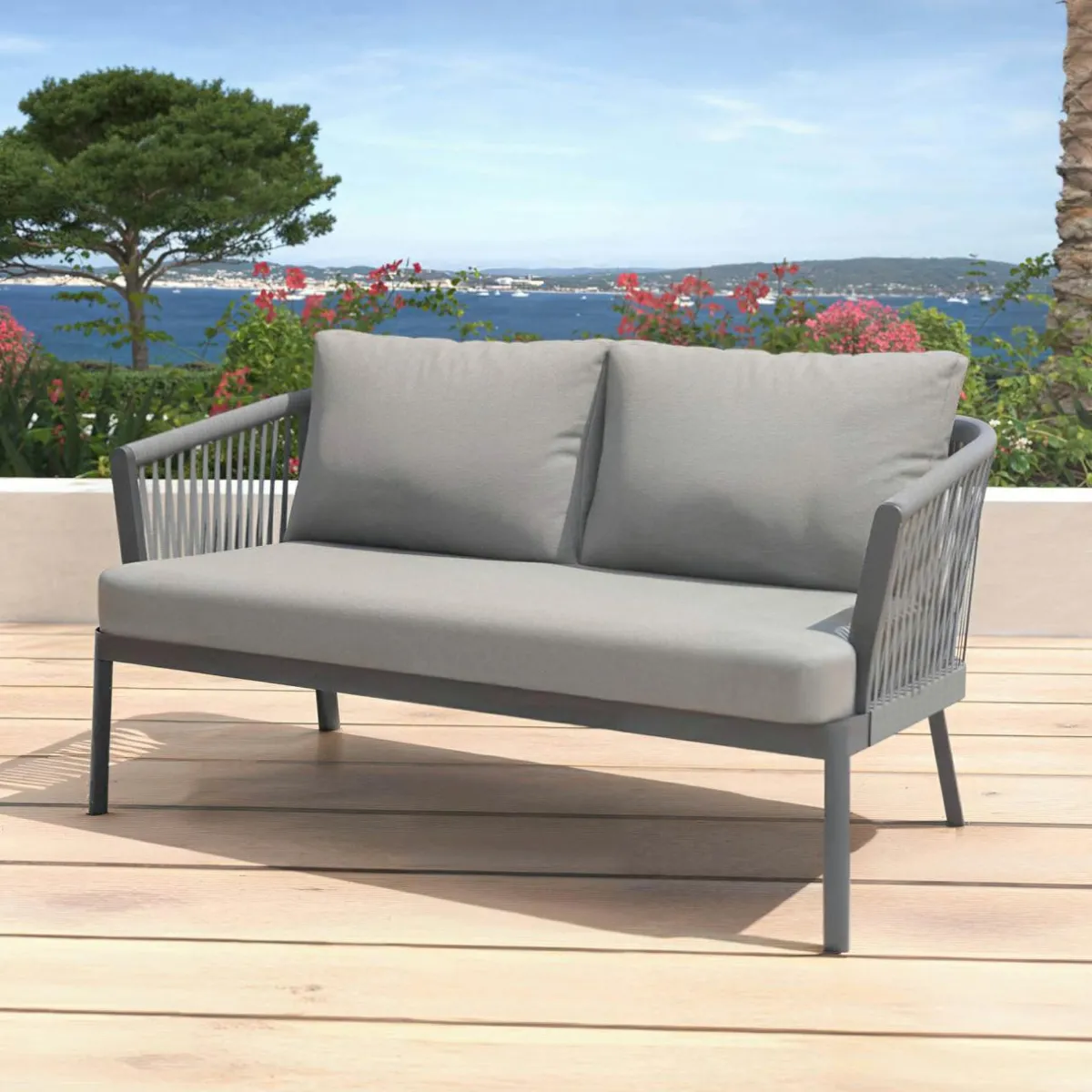 MOBELLIA Canapé de jardin en aluminium 2 places Amalfi Gris Anthracite Outlet