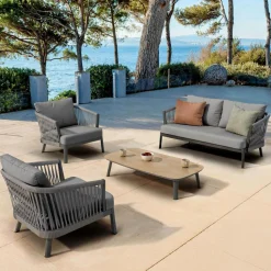 MOBELLIA Canapé de jardin en aluminium 2 places Amalfi Gris Anthracite Outlet