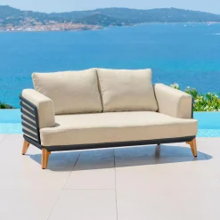 MOBELLIA Canapé de jardin en aluminium 2 places Monte Carlo Gris anthracite et beige Anthracite - Beige Clearance