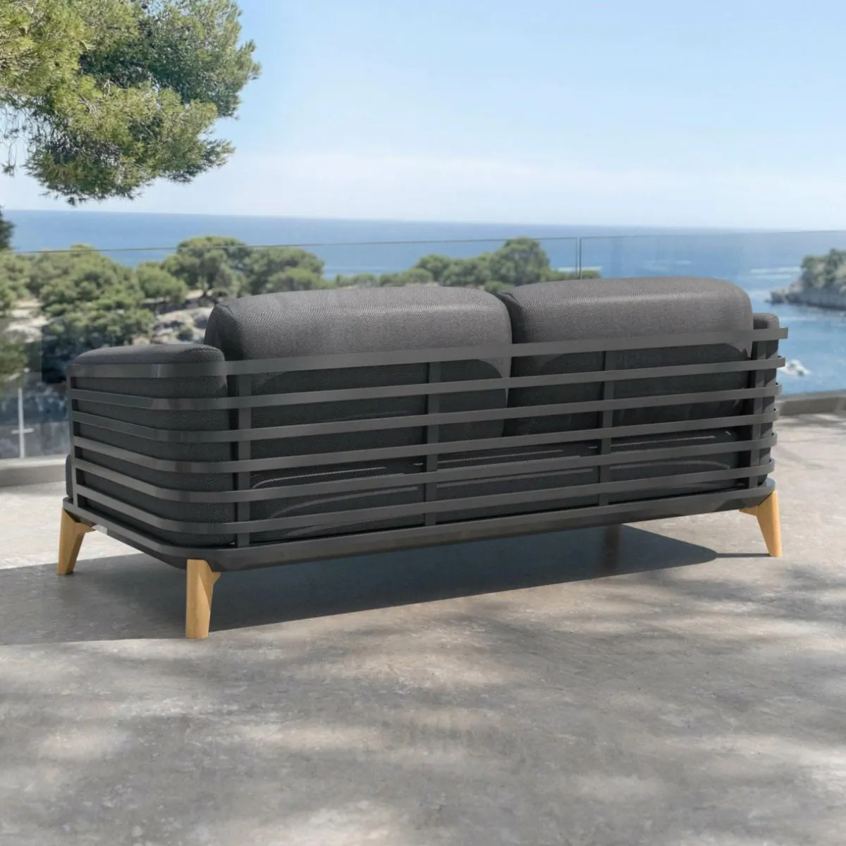 MOBELLIA Canapé de jardin en aluminium 2 places Monte Carlo Gris Anthracite Online