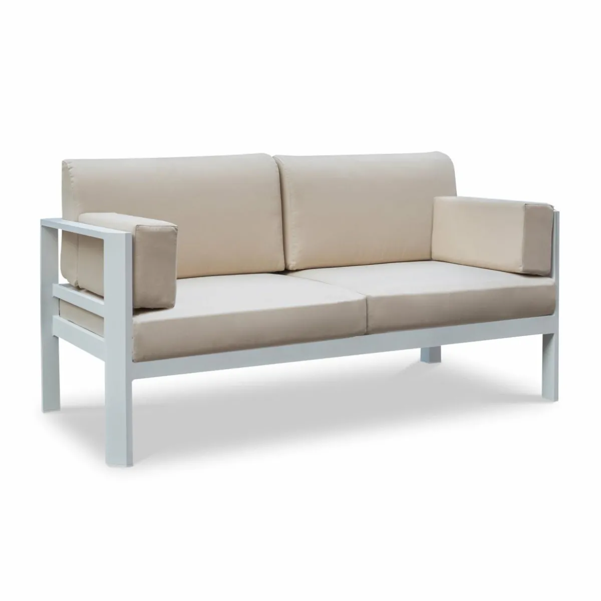MOBELLIA Canapé de jardin en aluminium 2 places Ostara et taupe Blanc