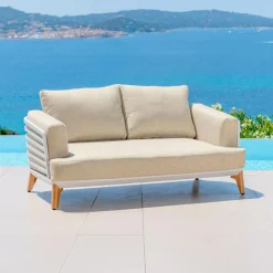 MOBELLIA Canapé de jardin en aluminium 2 places Monte Carlo Blanc et beige Blanc - Beige Discount