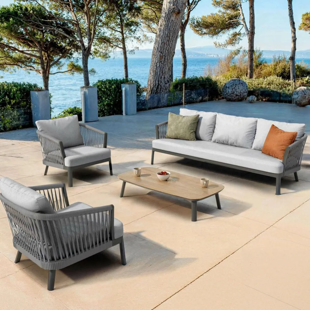 MOBELLIA Canapé de jardin en aluminium 3 places Amalfi Gris anthracite et gris clair Anthracite - Gris Clair Hot
