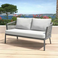 MOBELLIA Canapé de jardin en aluminium 2 places Amalfi Gris anthracite et gris clair Anthracite - Gris Clair Sale