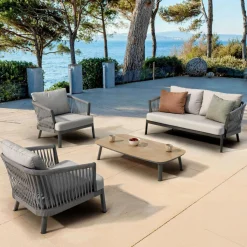 MOBELLIA Canapé de jardin en aluminium 2 places Amalfi Gris anthracite et gris clair Anthracite - Gris Clair Sale