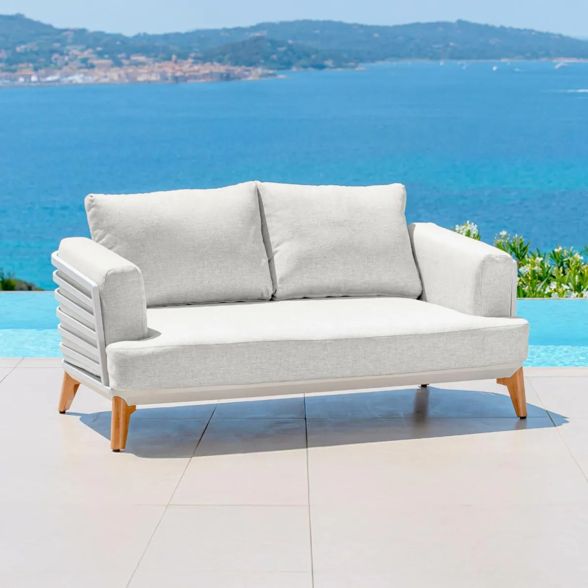 MOBELLIA Canapé de jardin en aluminium 2 places Monte Carlo Blanc et gris clair Blanc - Gris Clair Online